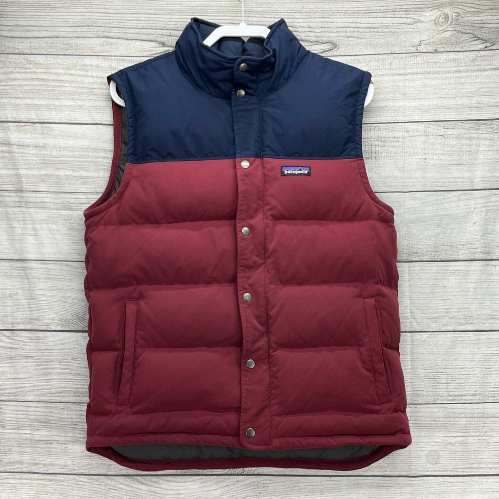 Patagonia Bivy Down Vest Mens Medium Burgundy Navy Blue Puffer Gorpcore Canvas